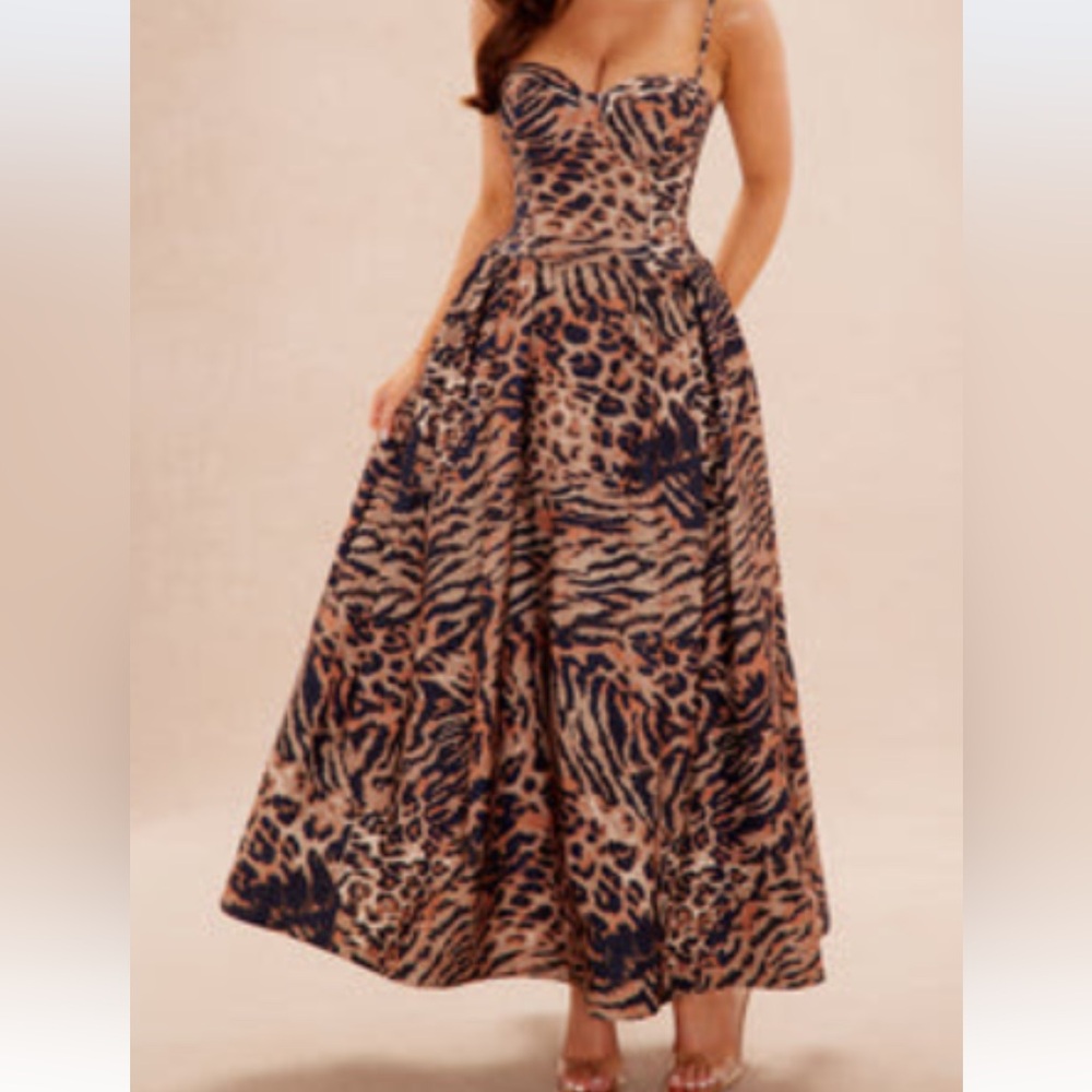 Leopard Print Strapless Maxi Dress